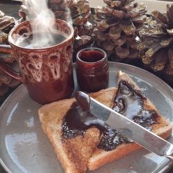 Honey 'choc' spread on toast. Lovely !