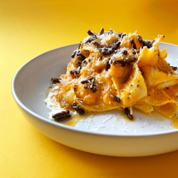 Butternut Squash Pappardelle with Chilli Crickets