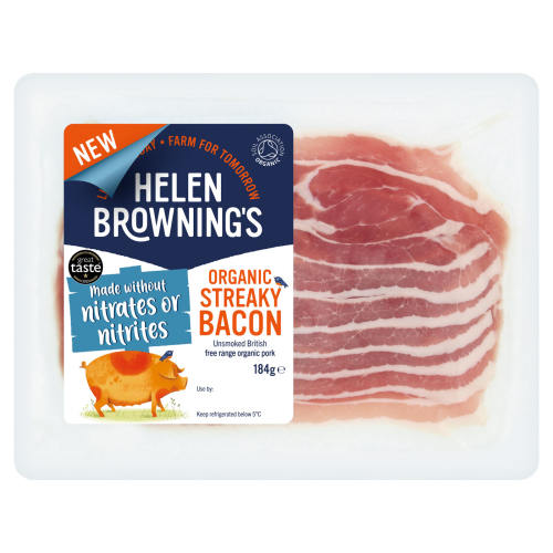 Helen Browning's Organic Unsmoked Streaky Bacon - Made without nitrates or nitrites - Frozen Case