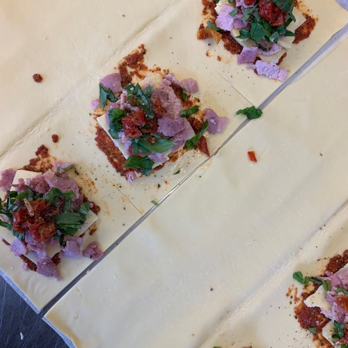 Puff Pastry Merenda filled with Chorizo, Brie & Sun-dried Tomato