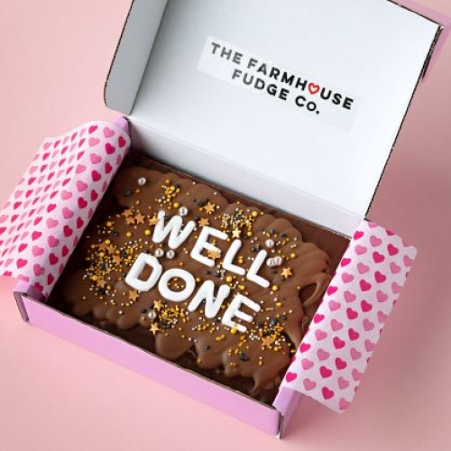 Congratulations & 'Well Done' Fudge & Chocolate Message.