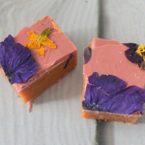Artisan Fudge Decorated with Ruby Chocolate and Edible Flowers